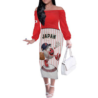 Japan Baseball Custom Off The Shoulder Long Sleeve Dress Japanese Flag Mascot Design