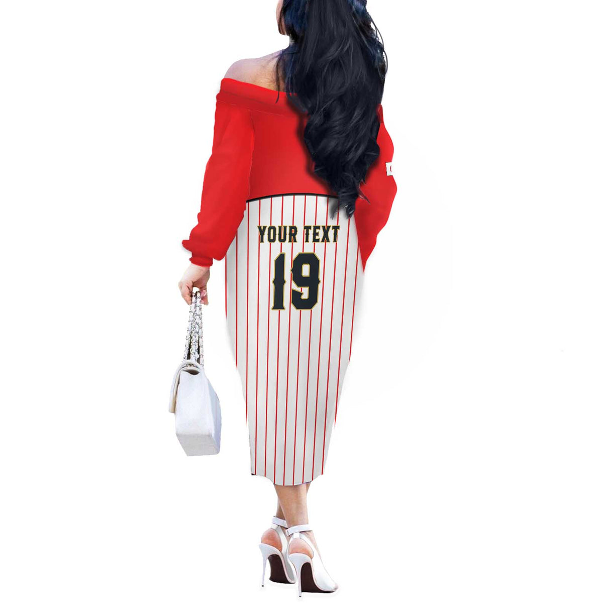Japan Baseball Custom Off The Shoulder Long Sleeve Dress Japanese Flag Mascot Design