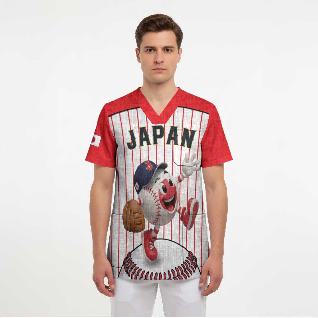 Japan Baseball Custom Scrub Top Japanese Flag Mascot Design