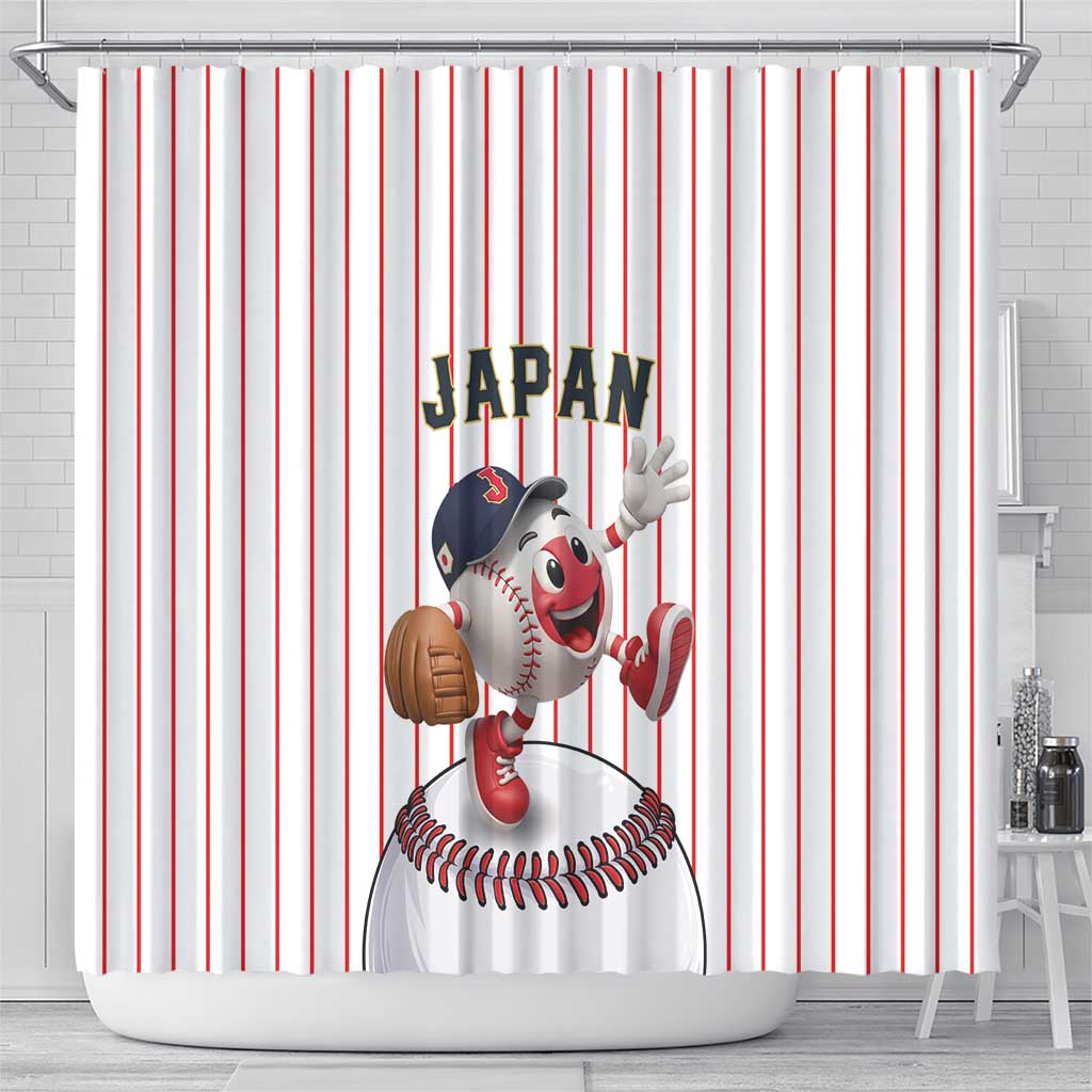 Japan Baseball Shower Curtain Japanese Flag Mascot Design