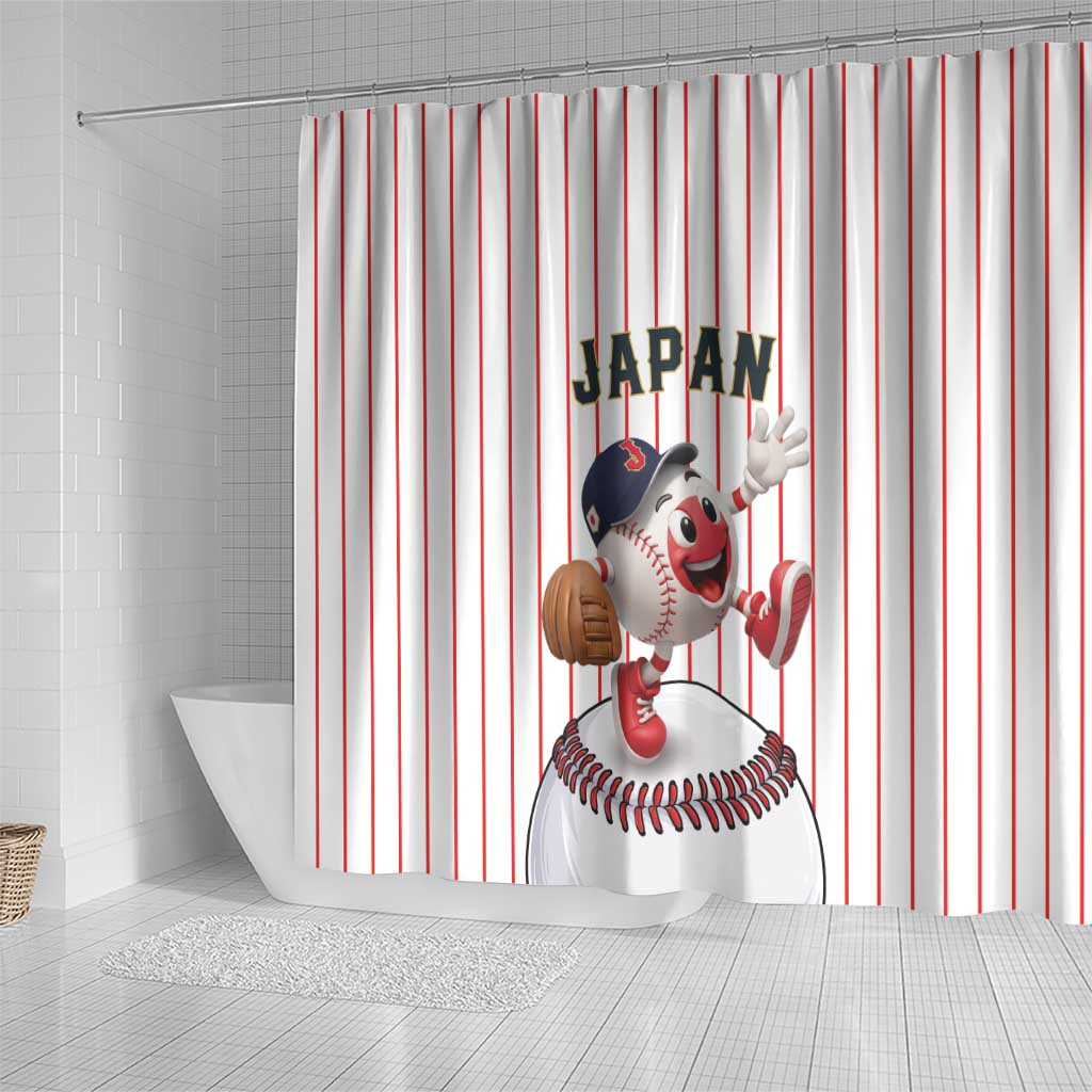 Japan Baseball Shower Curtain Japanese Flag Mascot Design