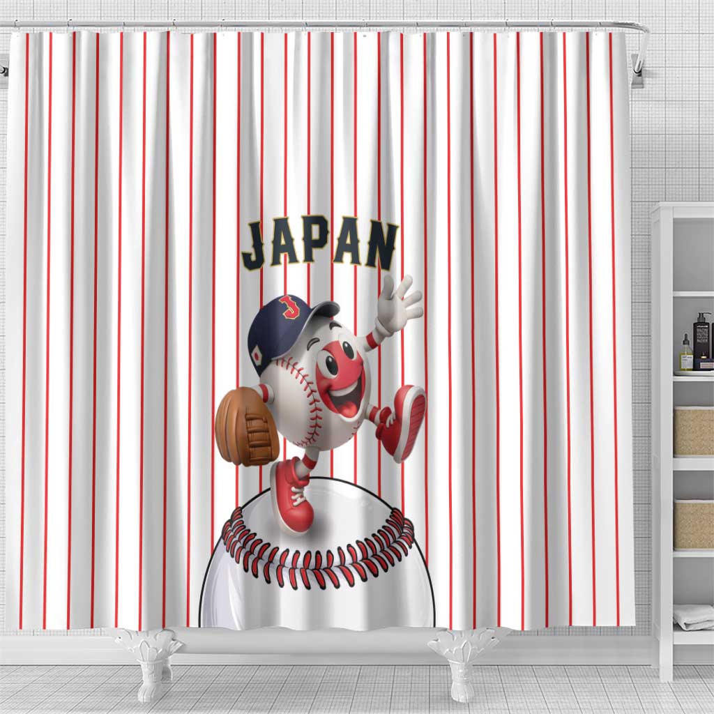 Japan Baseball Shower Curtain Japanese Flag Mascot Design