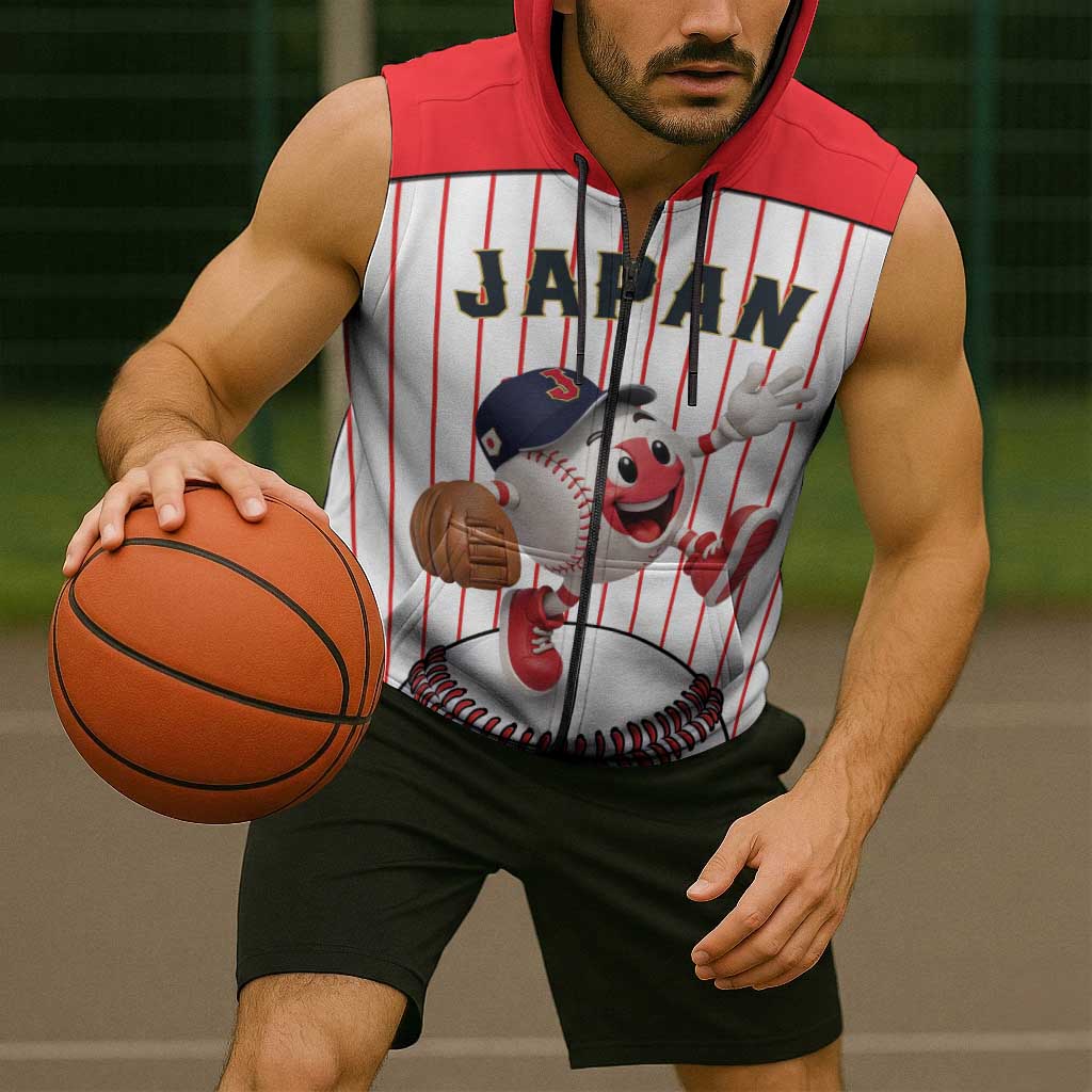 Japan Baseball Custom Sleeveless Zip Hoodie Japanese Flag Mascot Design