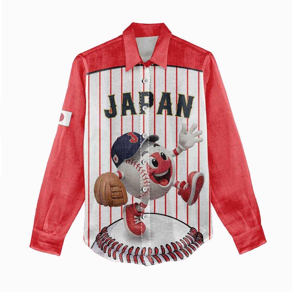 Japan Baseball Custom Women Casual Shirt Japanese Flag Mascot Design