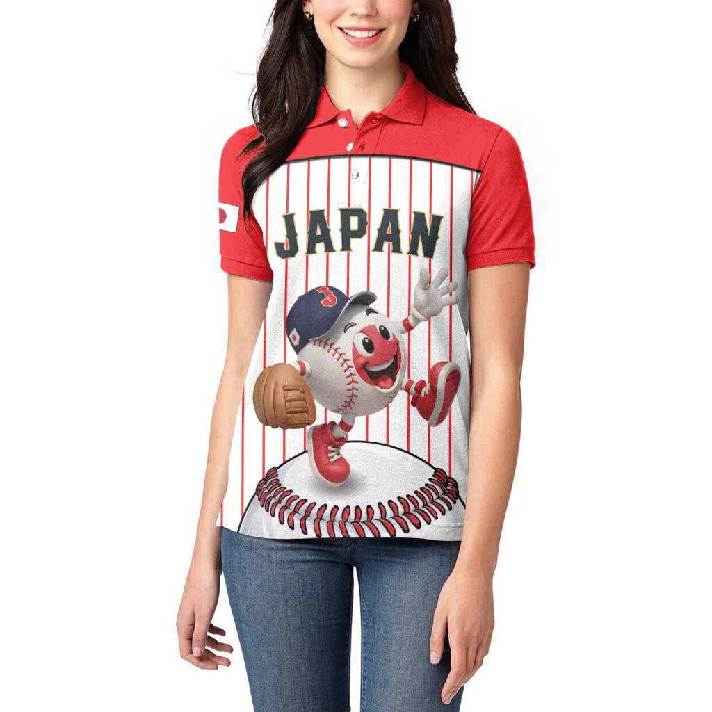 Japan Baseball Custom Women Polo Shirt Japanese Flag Mascot Design