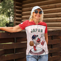 Japan Baseball Custom Women Polo Shirt Japanese Flag Mascot Design
