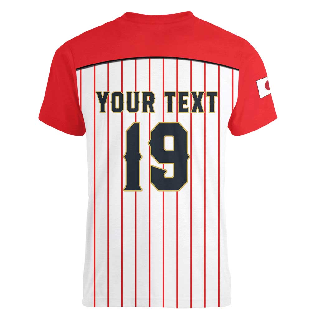 Japan Baseball Custom Women V-Neck T-Shirt Japanese Flag Mascot Design