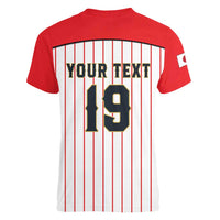 Japan Baseball Custom Women V-Neck T-Shirt Japanese Flag Mascot Design