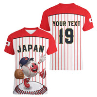Japan Baseball Custom Women V-Neck T-Shirt Japanese Flag Mascot Design