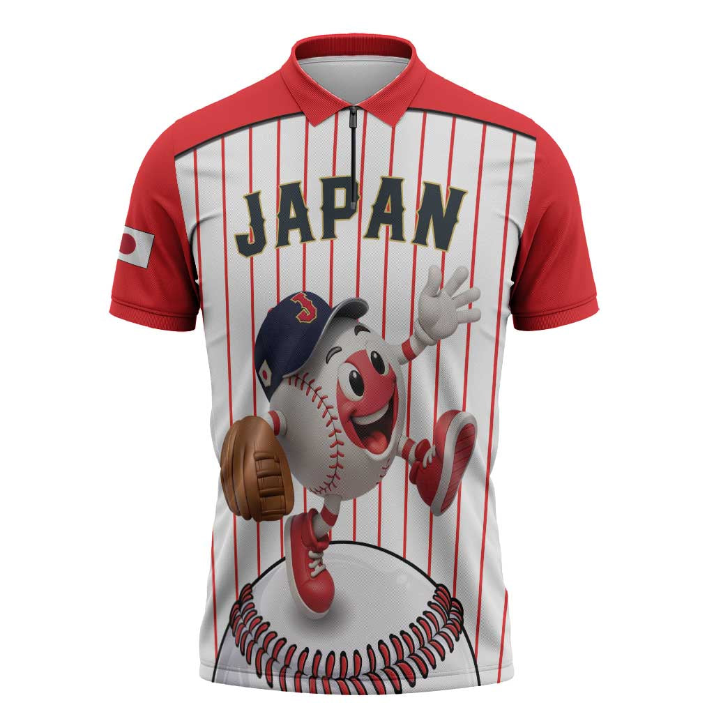 Japan Baseball Custom Zipper Polo Shirt Japanese Flag Mascot Design