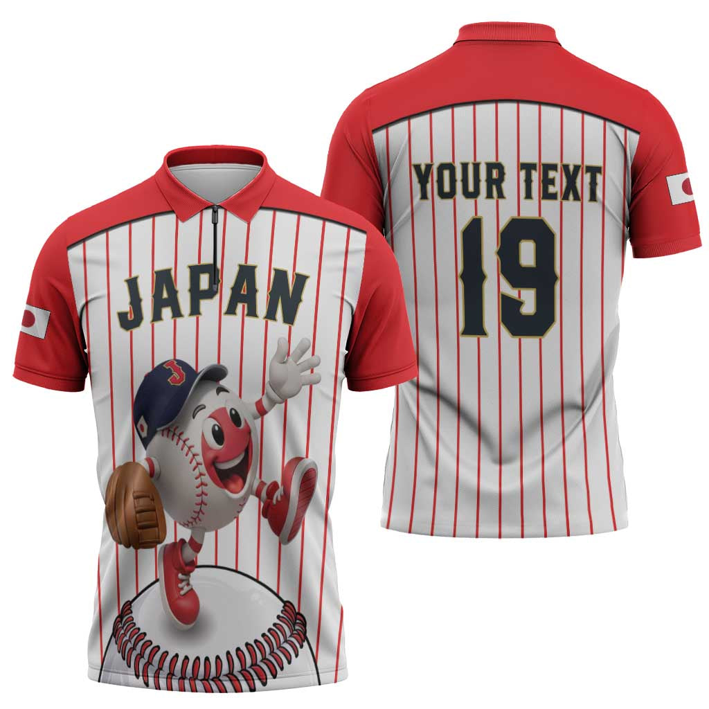 Japan Baseball Custom Zipper Polo Shirt Japanese Flag Mascot Design