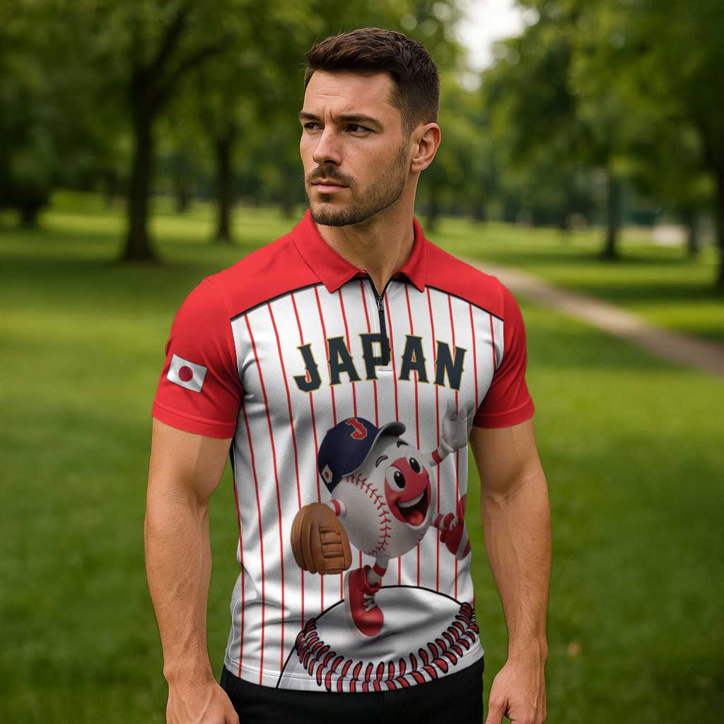 Japan Baseball Custom Zipper Polo Shirt Japanese Flag Mascot Design