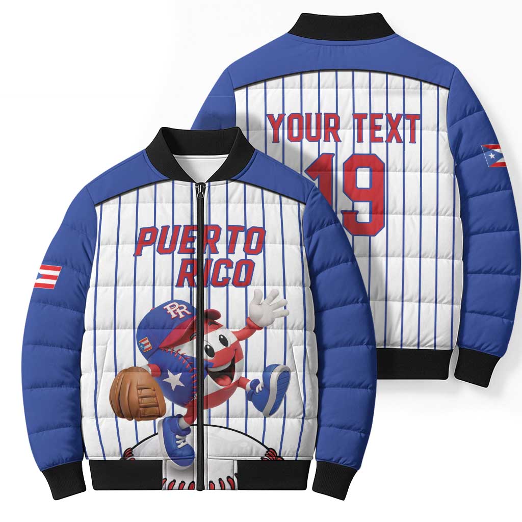 Puerto Rico Baseball Custom Bomber Puffer Jacket Puerto Rican Flag Mascot Design