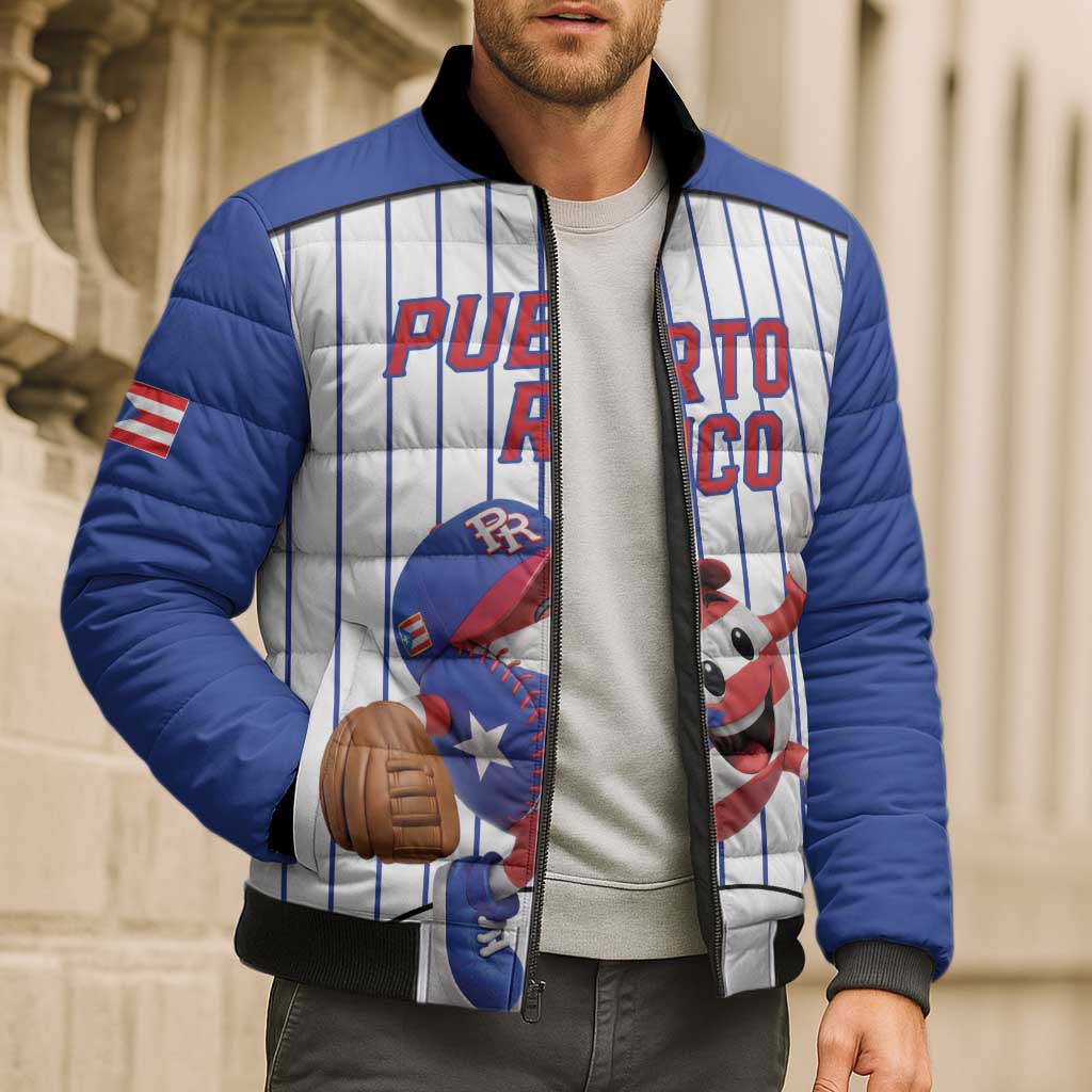 Puerto Rico Baseball Custom Bomber Puffer Jacket Puerto Rican Flag Mascot Design