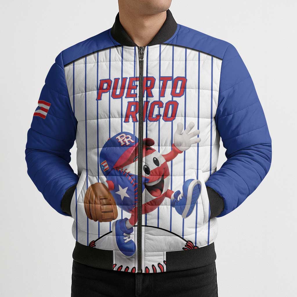 Puerto Rico Baseball Custom Bomber Puffer Jacket Puerto Rican Flag Mascot Design