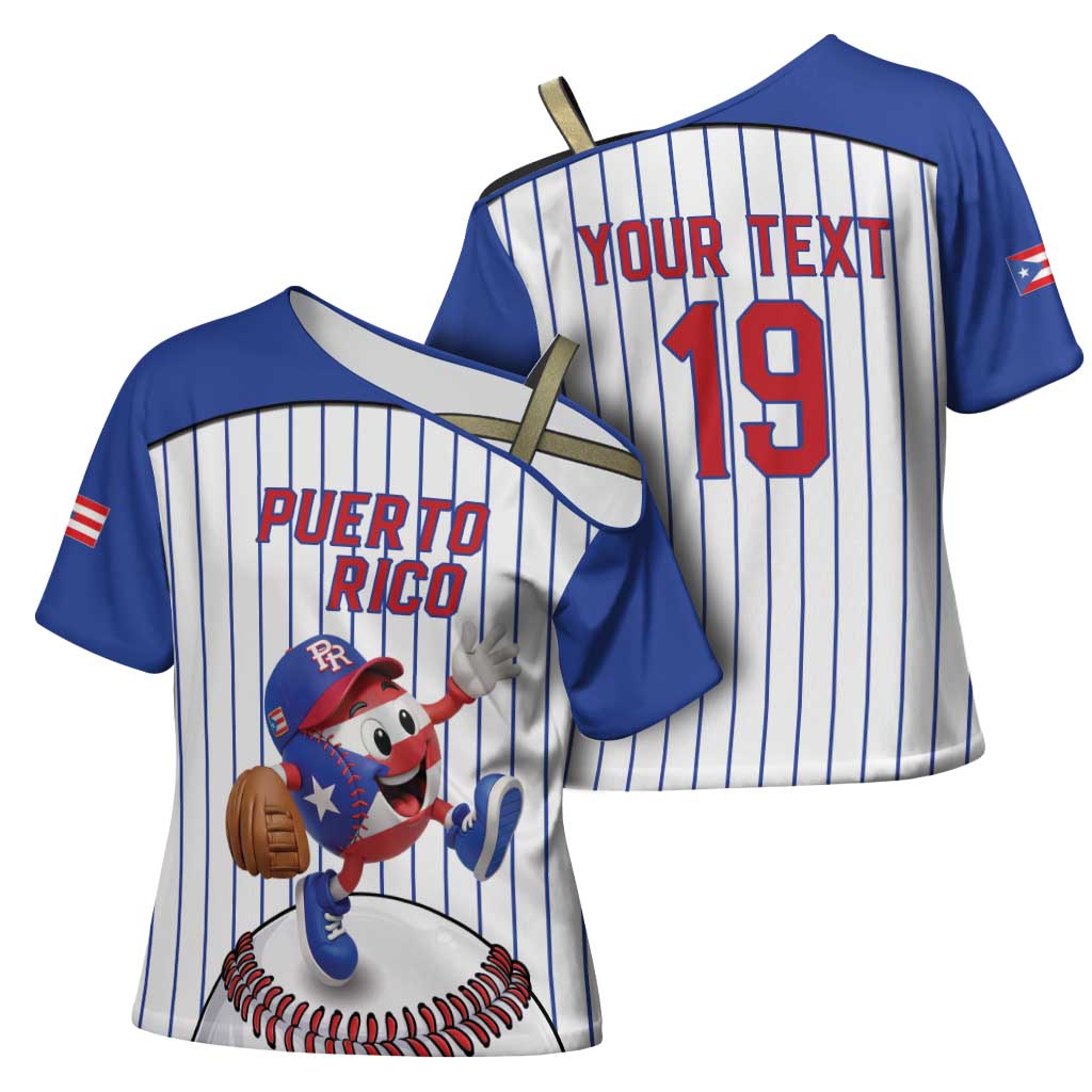 Puerto Rico Baseball Custom Cross Shoulder Shirt Puerto Rican Flag Mascot Design