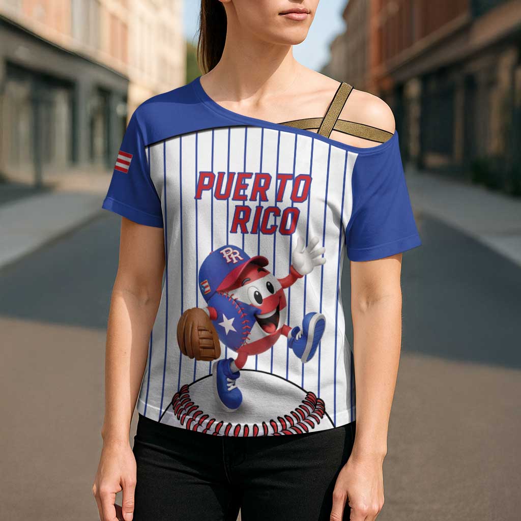 Puerto Rico Baseball Custom Cross Shoulder Shirt Puerto Rican Flag Mascot Design