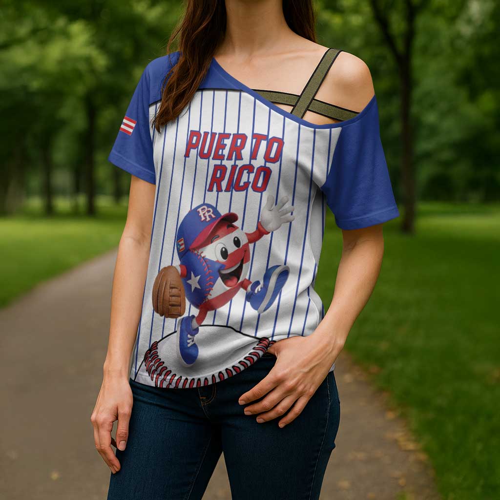 Puerto Rico Baseball Custom Cross Shoulder Shirt Puerto Rican Flag Mascot Design