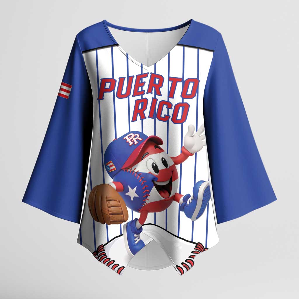 Puerto Rico Baseball Custom Kimono Sleeve Blouse Puerto Rican Flag Mascot Design