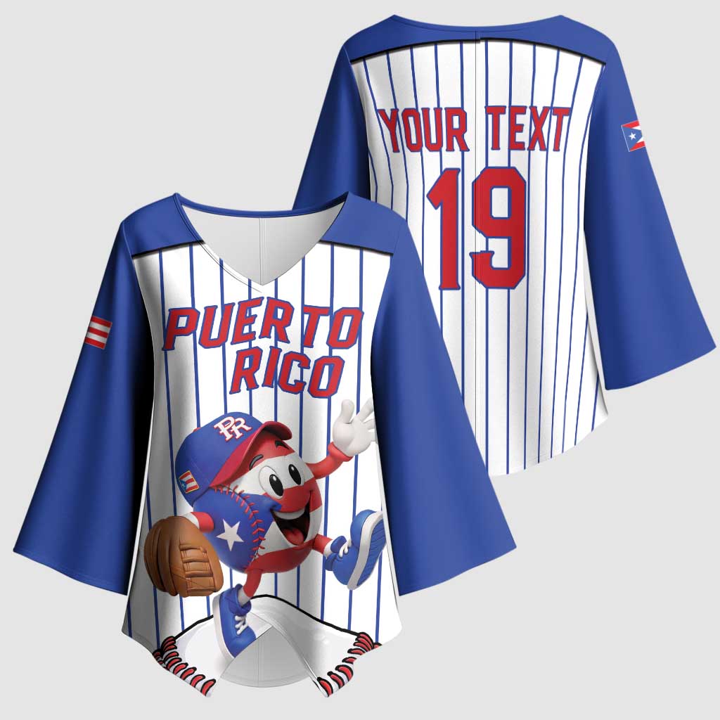 Puerto Rico Baseball Custom Kimono Sleeve Blouse Puerto Rican Flag Mascot Design