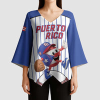 Puerto Rico Baseball Custom Kimono Sleeve Blouse Puerto Rican Flag Mascot Design