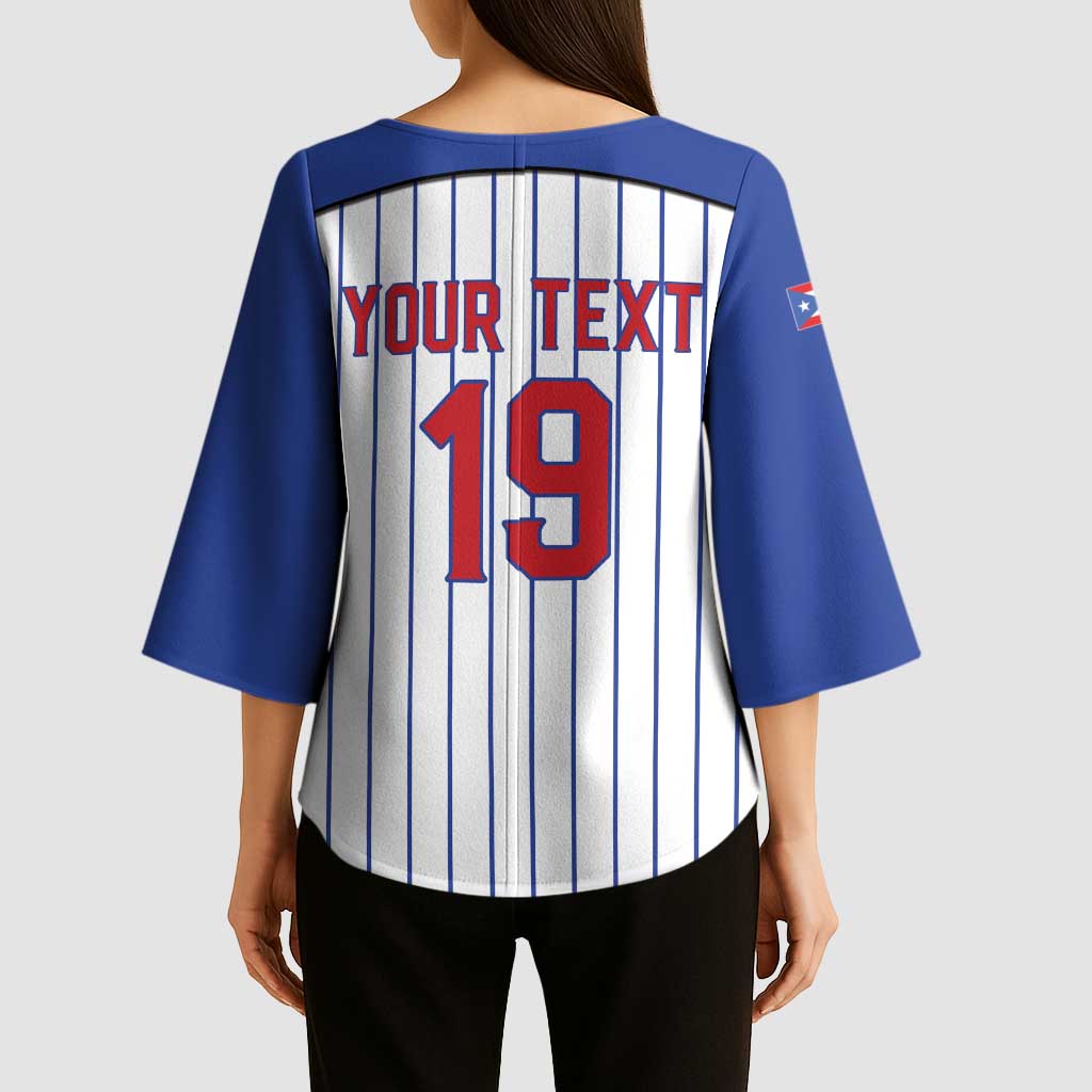 Puerto Rico Baseball Custom Kimono Sleeve Blouse Puerto Rican Flag Mascot Design
