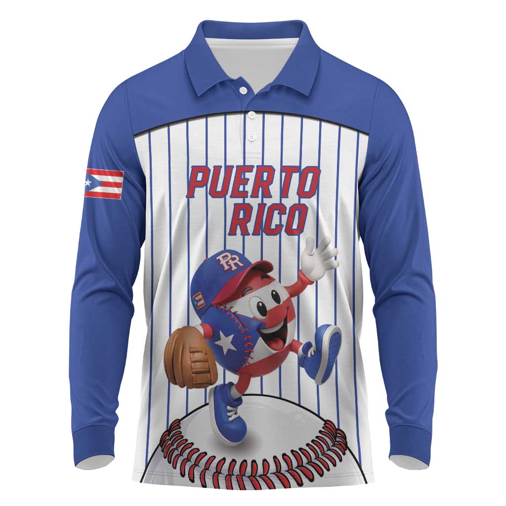 Puerto Rico Baseball Custom Long Sleeve Polo Shirt Puerto Rican Flag Mascot Design