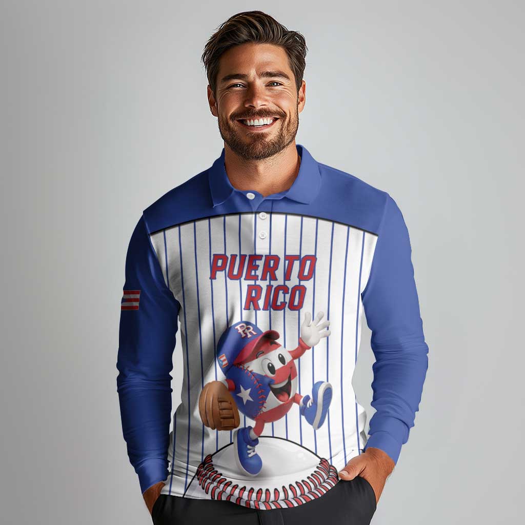 Puerto Rico Baseball Custom Long Sleeve Polo Shirt Puerto Rican Flag Mascot Design