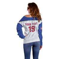 Puerto Rico Baseball Custom Off Shoulder Sweater Puerto Rican Flag Mascot Design