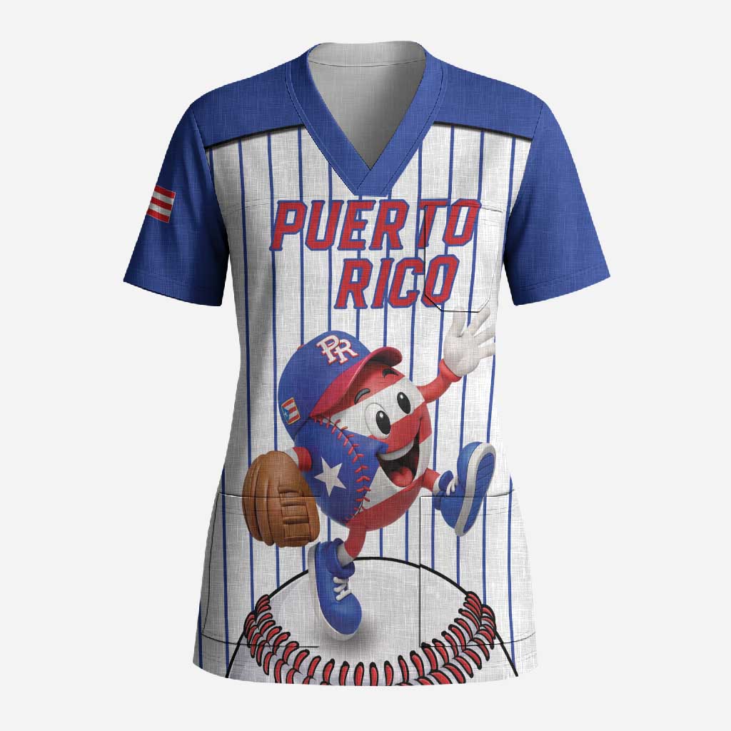 Puerto Rico Baseball Custom Scrub Top Puerto Rican Flag Mascot Design