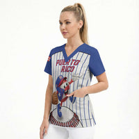 Puerto Rico Baseball Custom Scrub Top Puerto Rican Flag Mascot Design