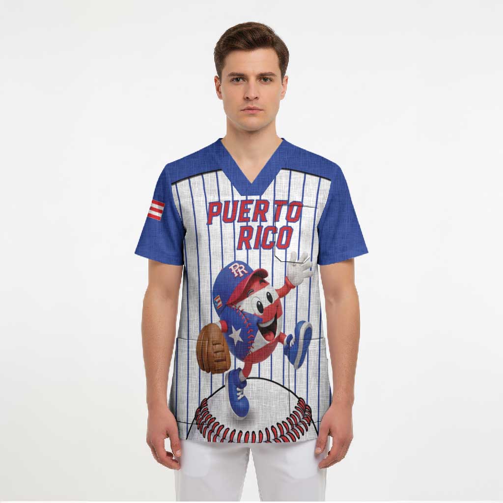 Puerto Rico Baseball Custom Scrub Top Puerto Rican Flag Mascot Design