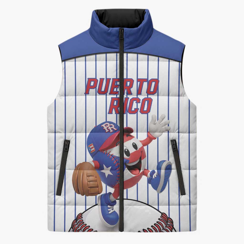 Puerto Rico Baseball Custom Sleeveless Puffer Jacket Puerto Rican Flag Mascot Design