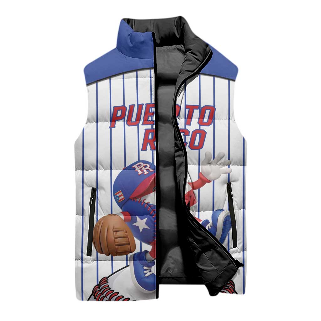 Puerto Rico Baseball Custom Sleeveless Puffer Jacket Puerto Rican Flag Mascot Design