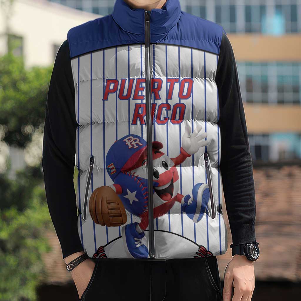 Puerto Rico Baseball Custom Sleeveless Puffer Jacket Puerto Rican Flag Mascot Design