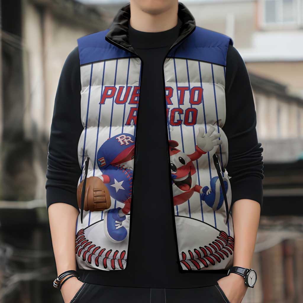 Puerto Rico Baseball Custom Sleeveless Puffer Jacket Puerto Rican Flag Mascot Design