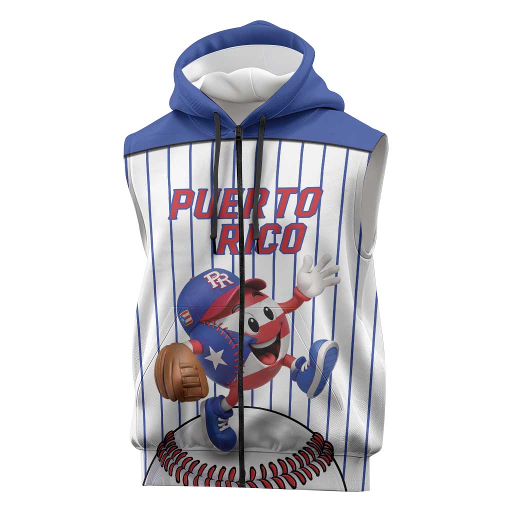 Puerto Rico Baseball Custom Sleeveless Zip Hoodie Puerto Rican Flag Mascot Design