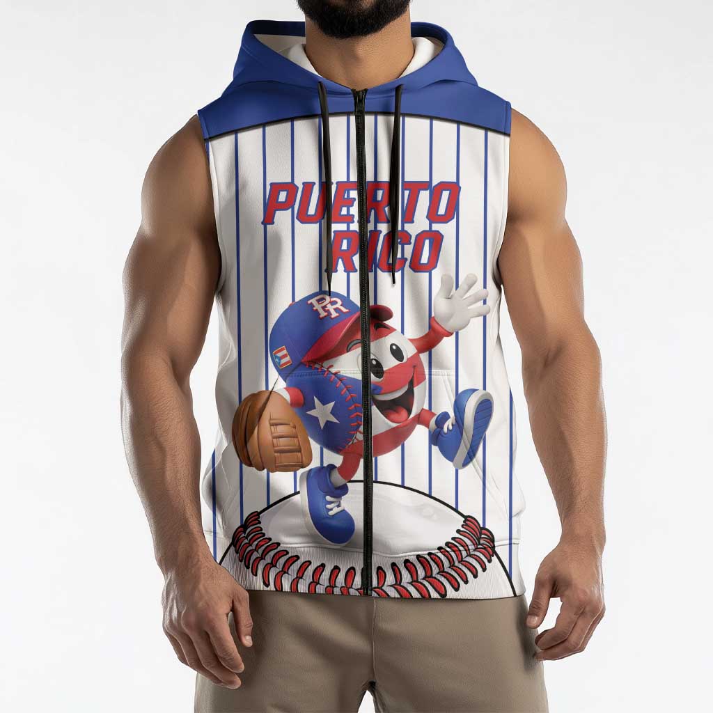 Puerto Rico Baseball Custom Sleeveless Zip Hoodie Puerto Rican Flag Mascot Design