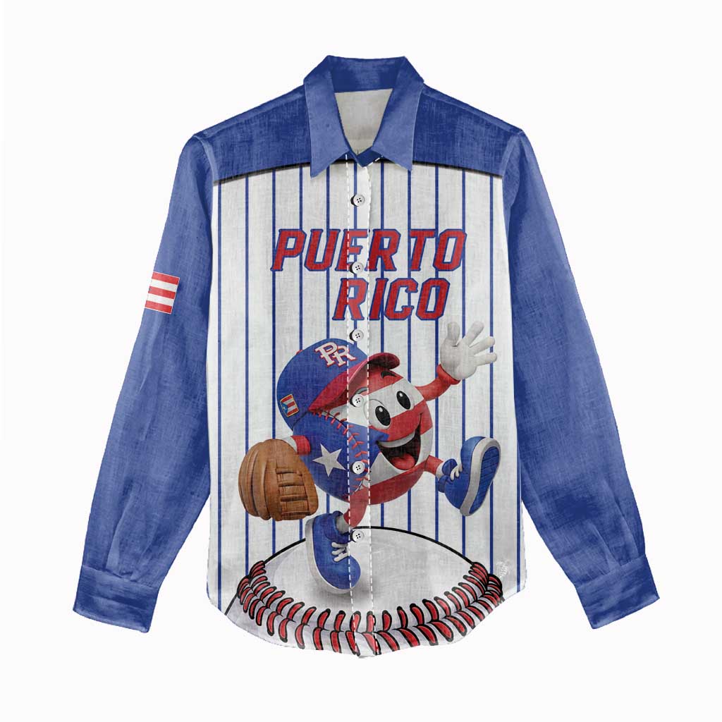 Puerto Rico Baseball Custom Women Casual Shirt Puerto Rican Flag Mascot Design