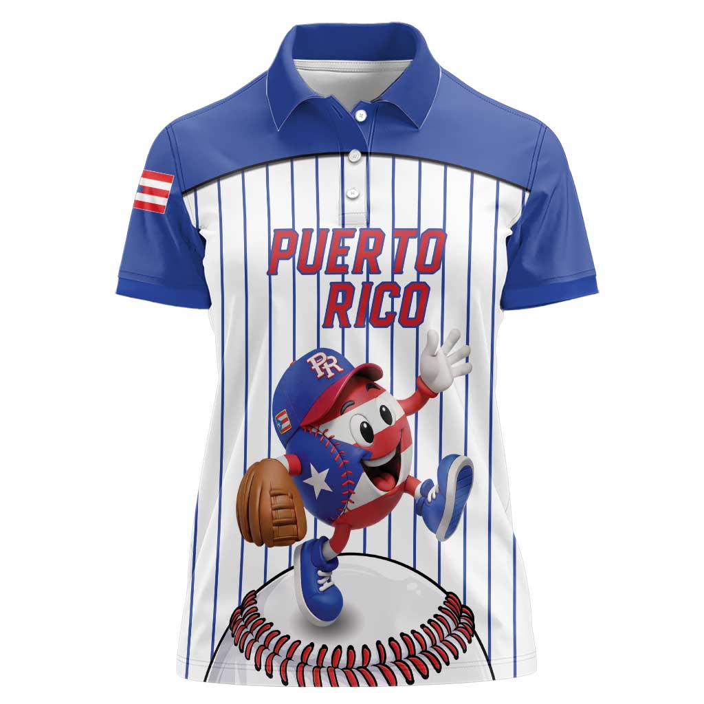 Puerto Rico Baseball Custom Women Polo Shirt Puerto Rican Flag Mascot Design