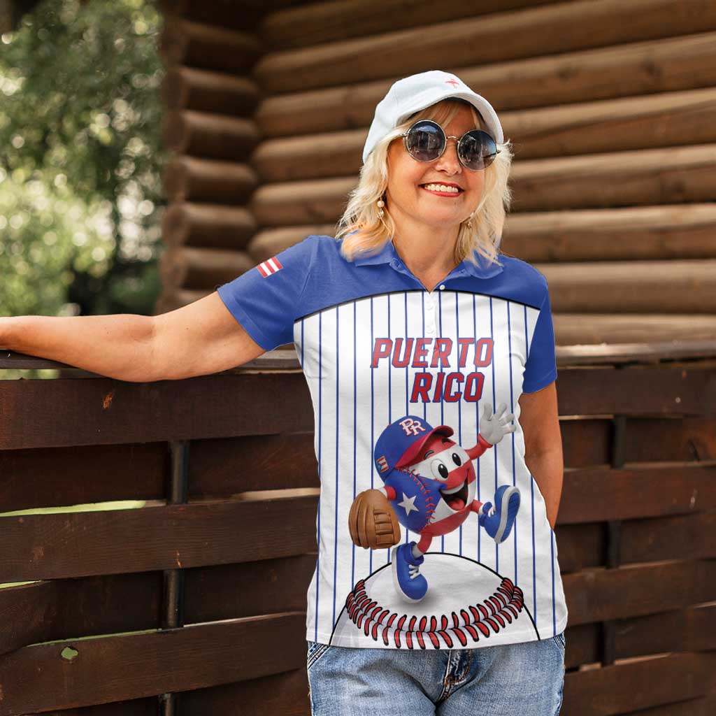 Puerto Rico Baseball Custom Women Polo Shirt Puerto Rican Flag Mascot Design