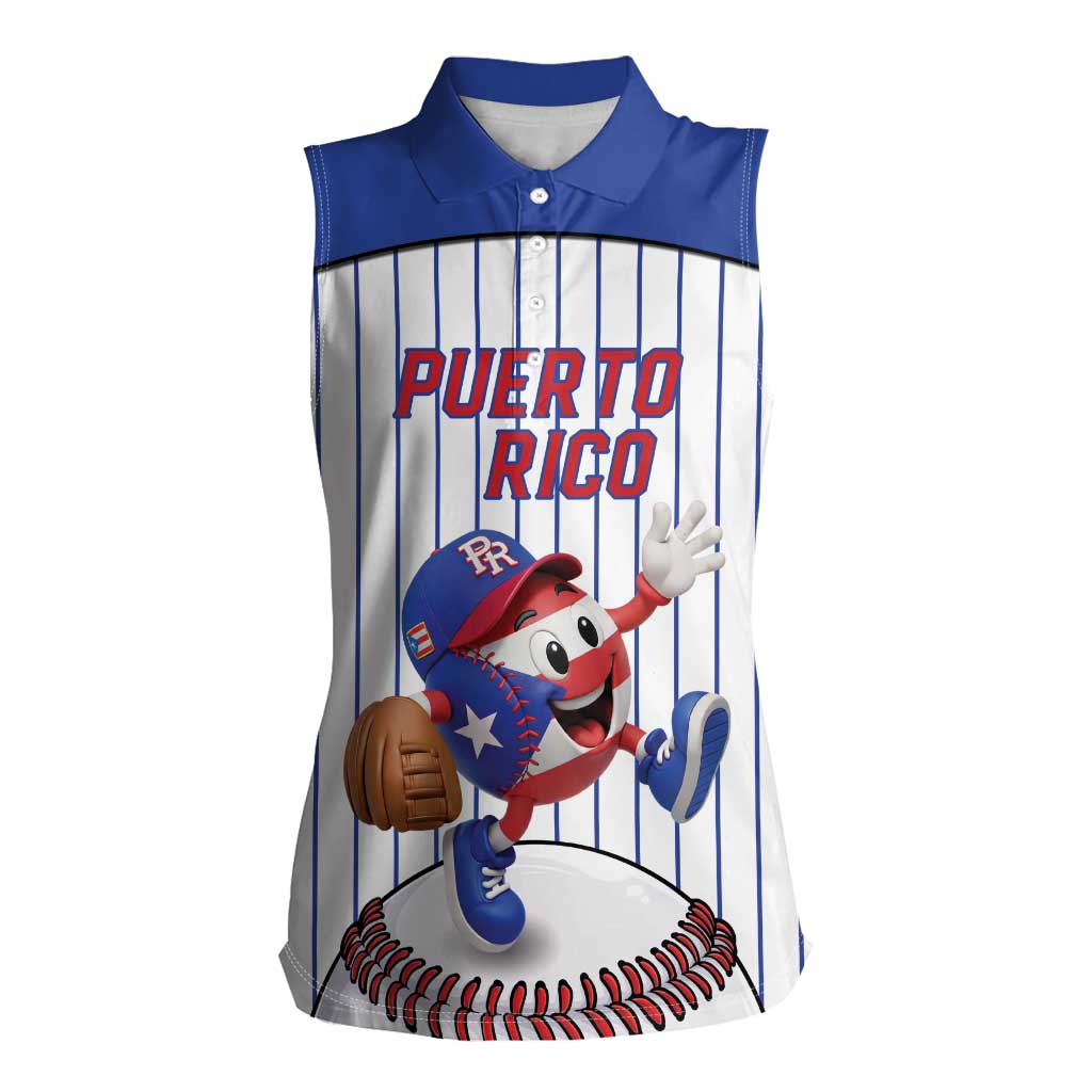 Puerto Rico Baseball Custom Women Sleeveless Polo Shirt Puerto Rican Flag Mascot Design