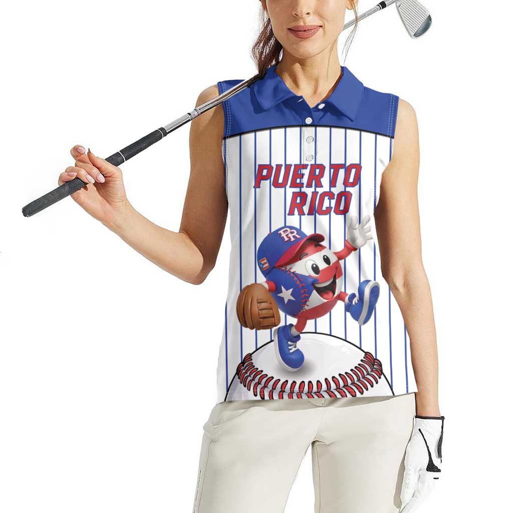 Puerto Rico Baseball Custom Women Sleeveless Polo Shirt Puerto Rican Flag Mascot Design