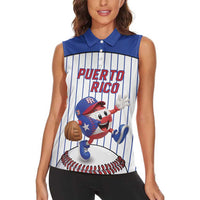 Puerto Rico Baseball Custom Women Sleeveless Polo Shirt Puerto Rican Flag Mascot Design
