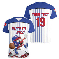 Puerto Rico Baseball Custom Women V-Neck T-Shirt Puerto Rican Flag Mascot Design