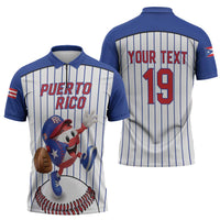Puerto Rico Baseball Custom Zipper Polo Shirt Puerto Rican Flag Mascot Design