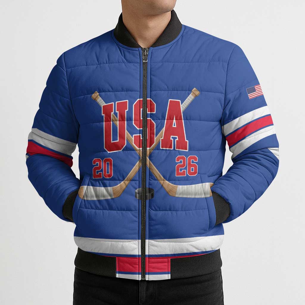 Custom USA Ice Hockey Bomber Puffer Jacket Champions 2026