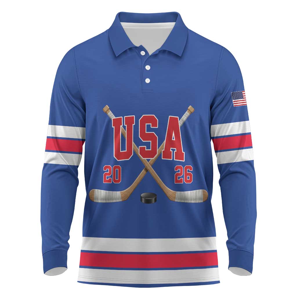 Custom USA Ice Hockey Long Sleeve Polo Shirt Champions 2026