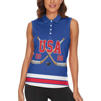 Custom USA Ice Hockey Women Sleeveless Polo Shirt Champions 2026