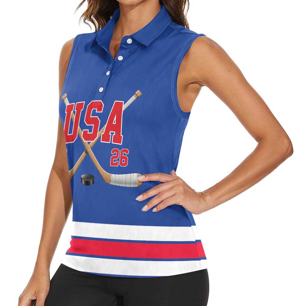 Custom USA Ice Hockey Women Sleeveless Polo Shirt Champions 2026